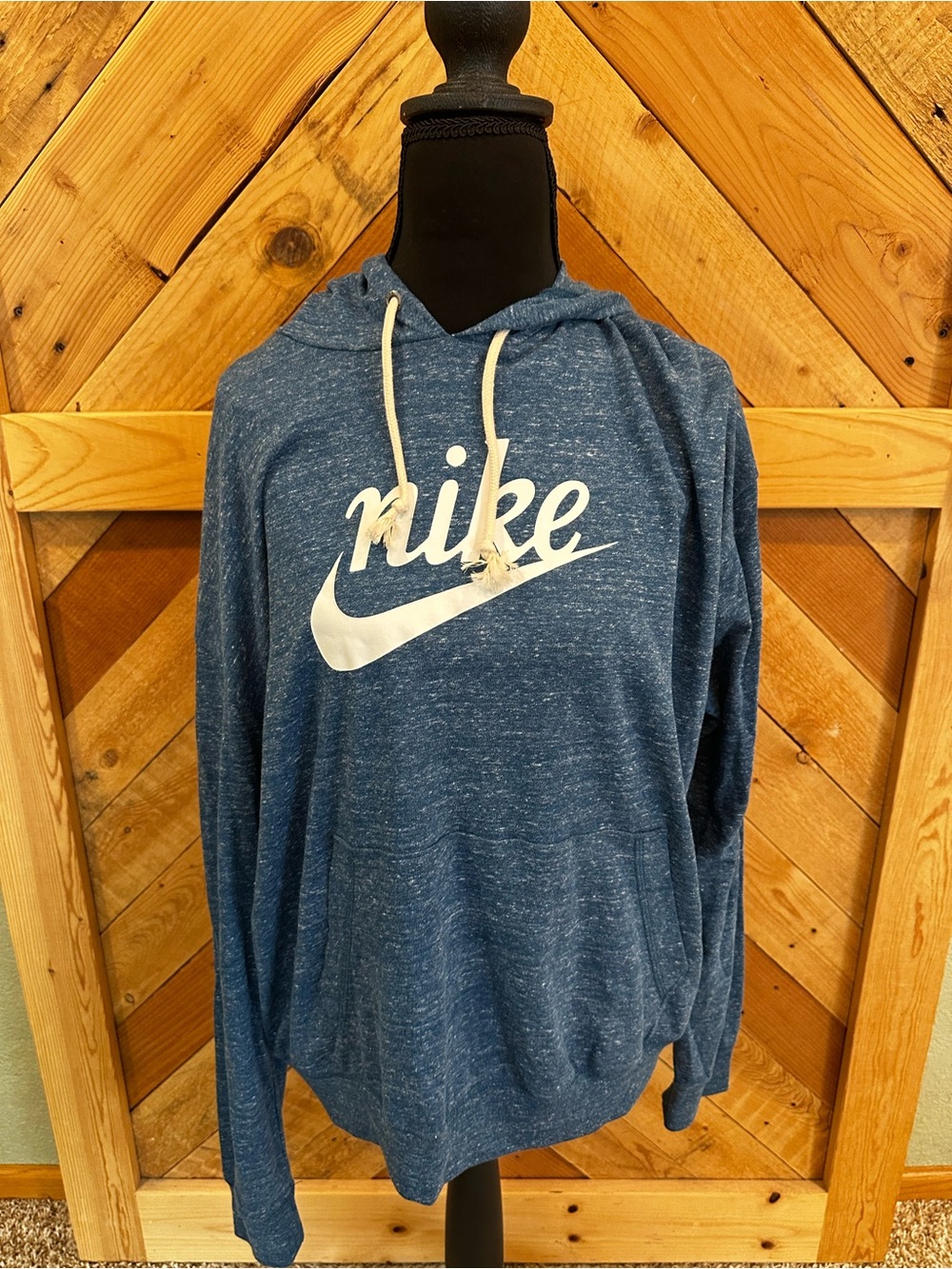 Nike Women’s Heather Blue Pull over Hoodie with White Logo